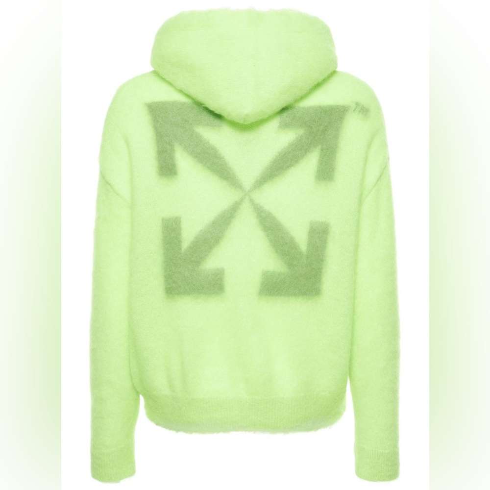 OFF-WHITE Arrow Loose Mohair Knit Hoodie In Neon Green (Men’s Small) NWT